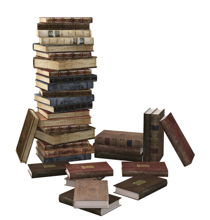 stack of books with tablet